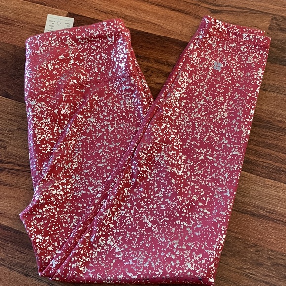 Sweaty Betty Goddess 7/8 Leggings Red Terrazzo Foil Print L - Picture 6 of 7
